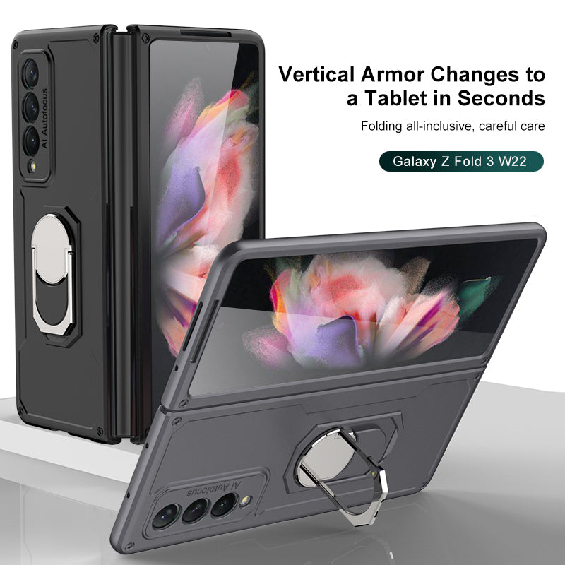 GKK Armour Series Hard PC Phone Case for Samsung Galaxy Z Fold3 5G, Ring Holder Kickstand Folding Cover