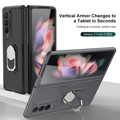 GKK Armour Series Hard PC Phone Case for Samsung Galaxy Z Fold3 5G, Ring Holder Kickstand Folding Cover