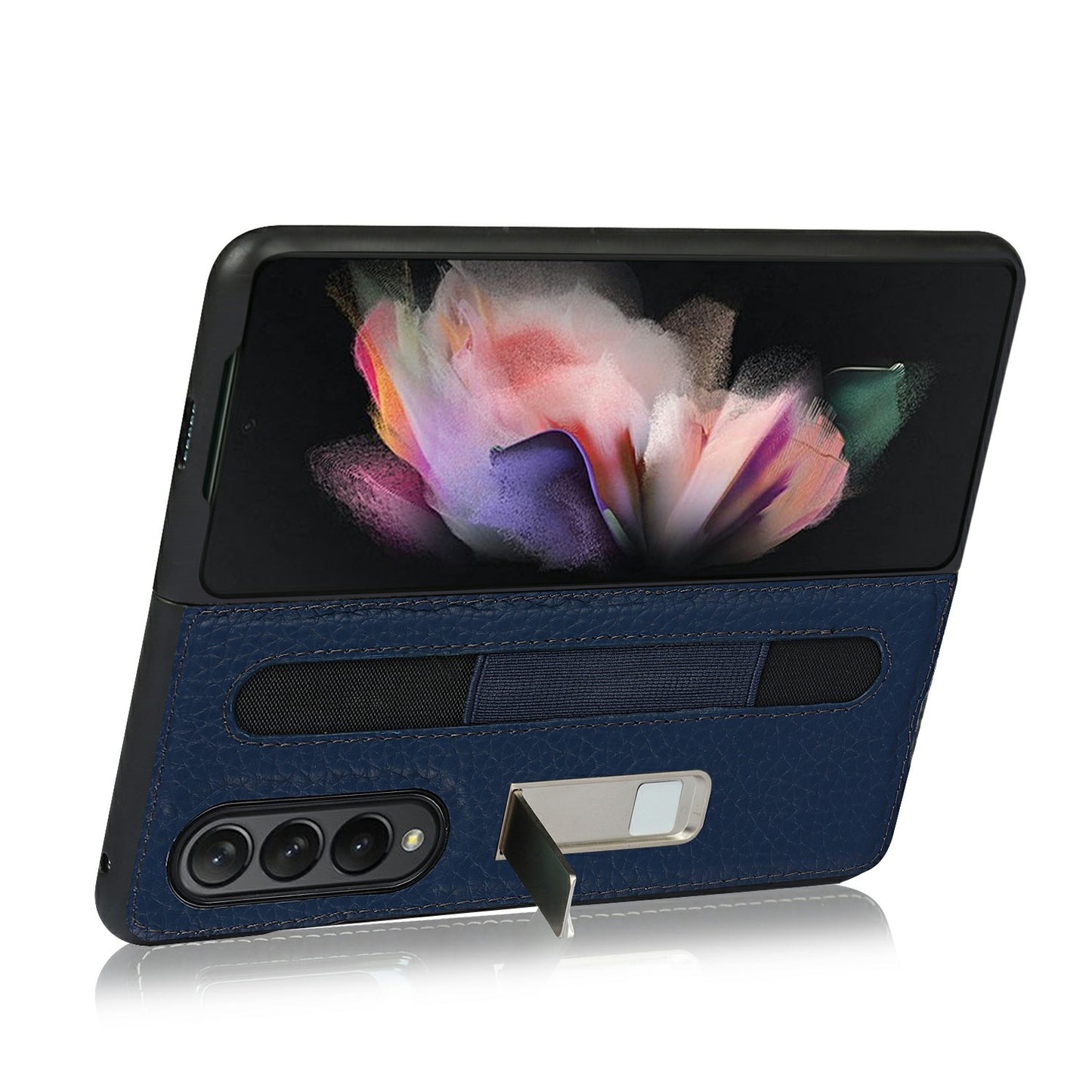 Anti-Collision Litchi Texture Genuine Leather Coated TPU Case with Hidden Kickstand for Samsung Galaxy Z Fold3 5G