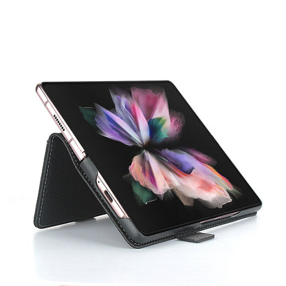 For Samsung Galaxy Z Fold3 5G Litchi Texture Genuine Leather Dual Magnetic Clasp Wallet Stand Phone Case Cover with Pen Slot