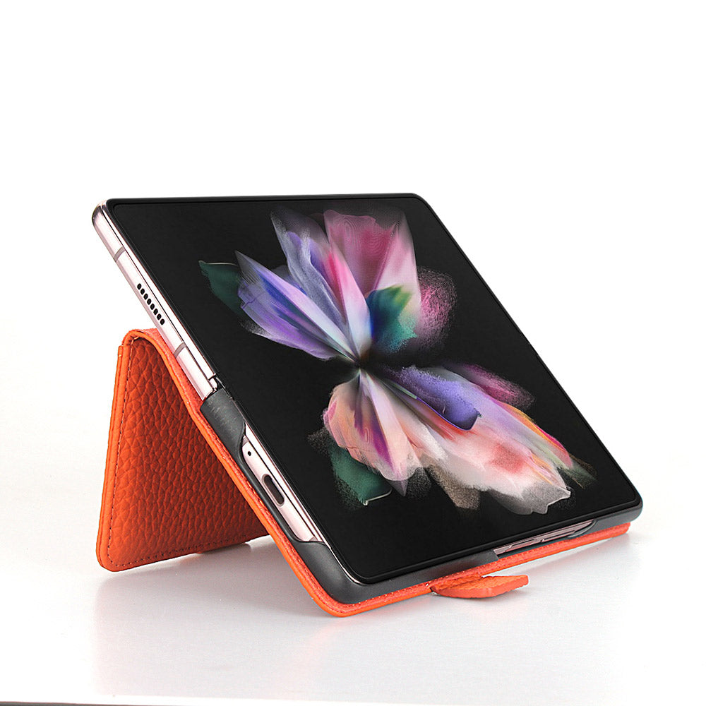 For Samsung Galaxy Z Fold3 5G Litchi Texture Genuine Leather Dual Magnetic Clasp Wallet Stand Phone Case Cover with Pen Slot