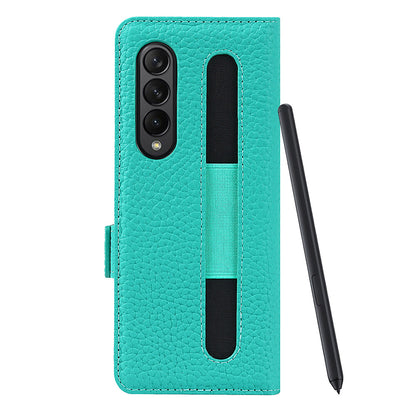 For Samsung Galaxy Z Fold3 5G Litchi Texture Genuine Leather Dual Magnetic Clasp Wallet Stand Phone Case Cover with Pen Slot