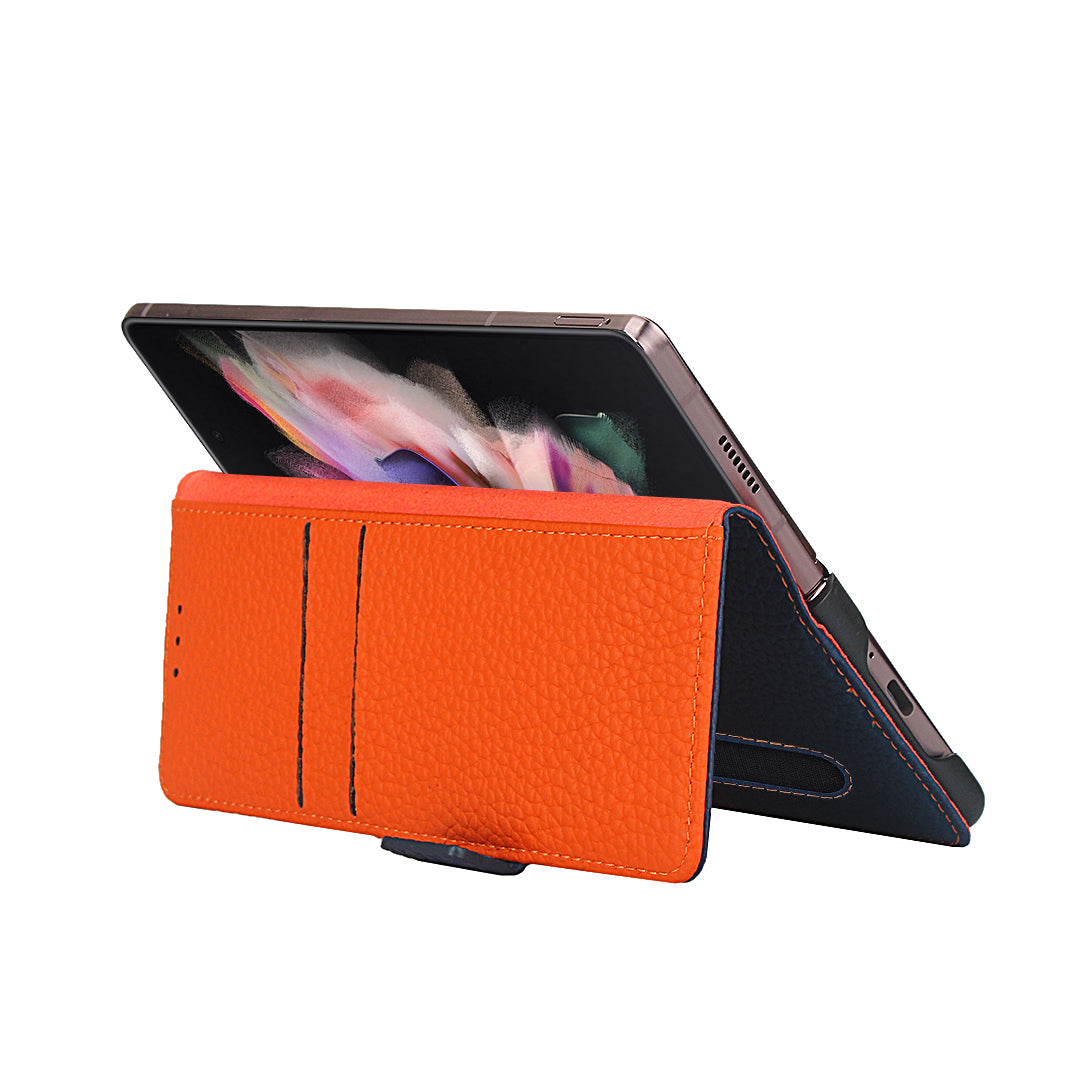 For Samsung Galaxy Z Fold3 5G Litchi Texture Genuine Leather Dual Magnetic Clasp Wallet Stand Phone Case Cover with Pen Slot