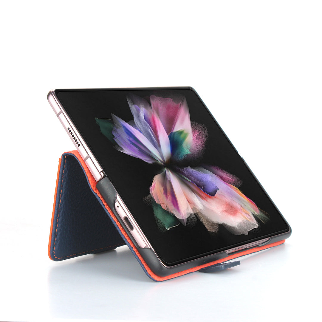 For Samsung Galaxy Z Fold3 5G Litchi Texture Genuine Leather Dual Magnetic Clasp Wallet Stand Phone Case Cover with Pen Slot