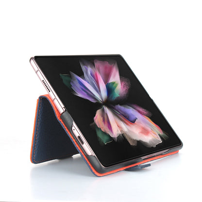 For Samsung Galaxy Z Fold3 5G Litchi Texture Genuine Leather Dual Magnetic Clasp Wallet Stand Phone Case Cover with Pen Slot