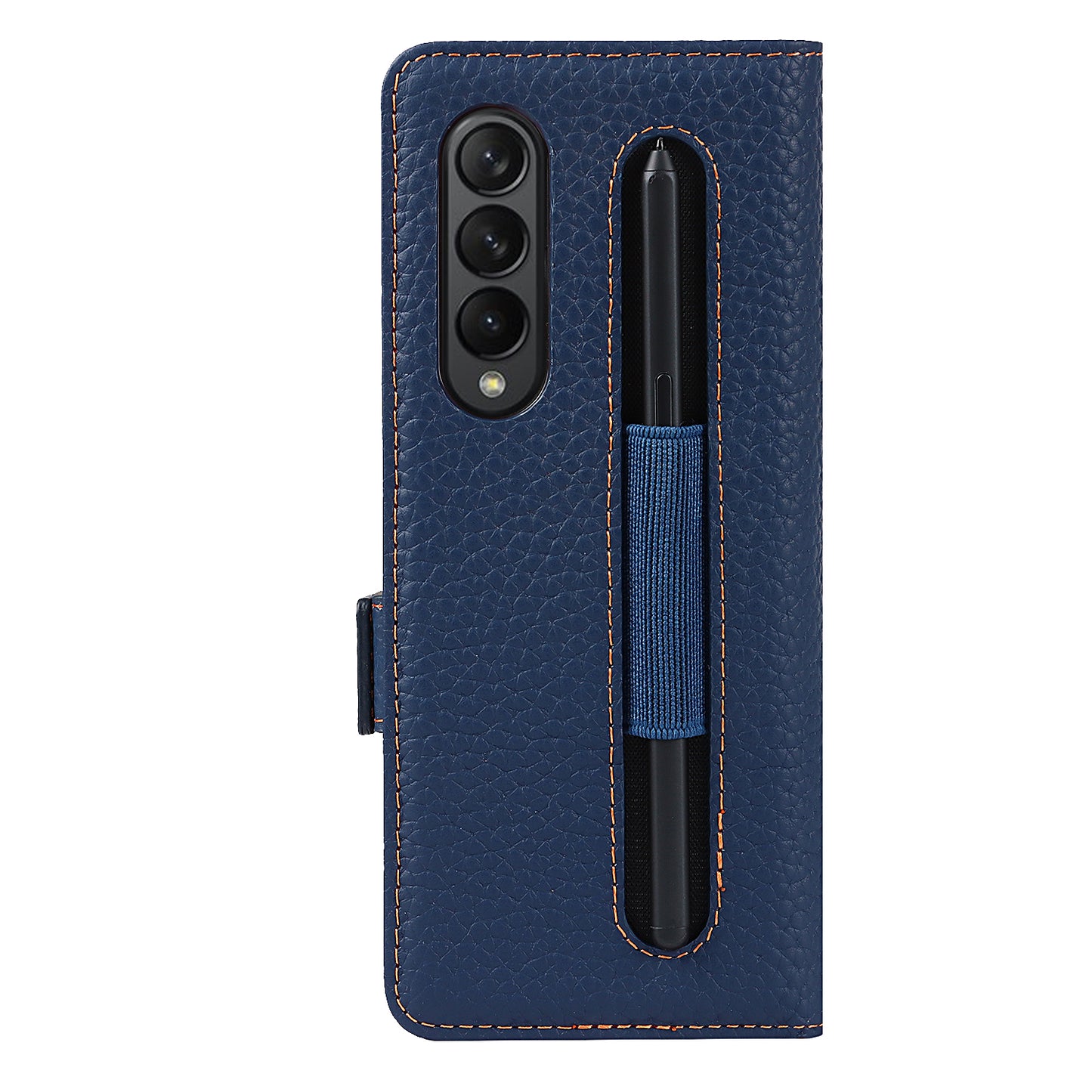 For Samsung Galaxy Z Fold3 5G Litchi Texture Genuine Leather Dual Magnetic Clasp Wallet Stand Phone Case Cover with Pen Slot