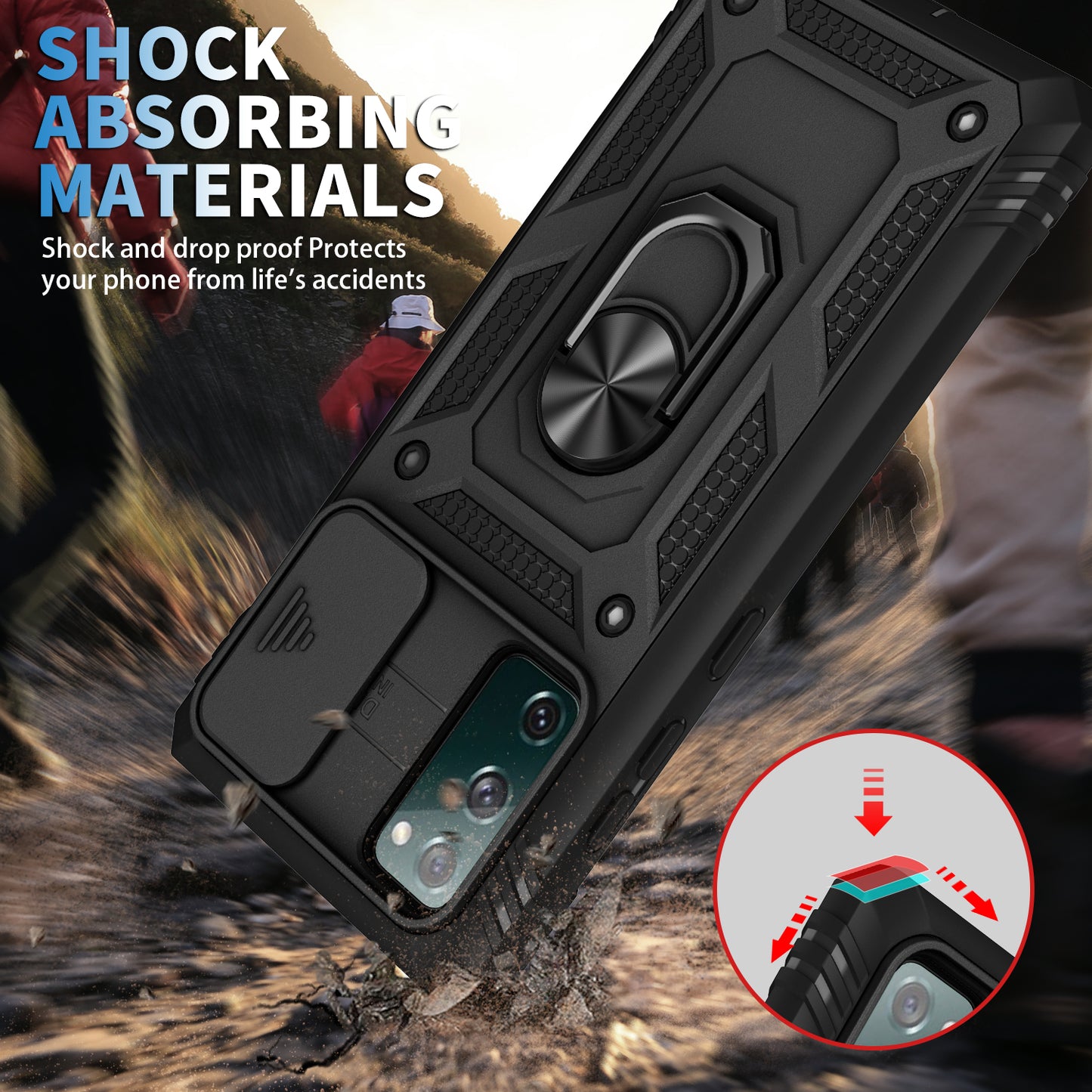 Camera Slider Design 3-in-1 TPU + PC + Metal Phone Cover Case for Samsung Galaxy S20 FE 2022/S20 FE 4G/S20 FE 5G/S20 Lite