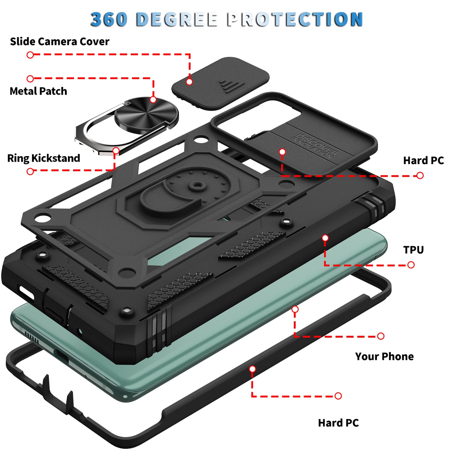 Camera Slider Design 3-in-1 TPU + PC + Metal Phone Cover Case for Samsung Galaxy S20 FE 2022/S20 FE 4G/S20 FE 5G/S20 Lite