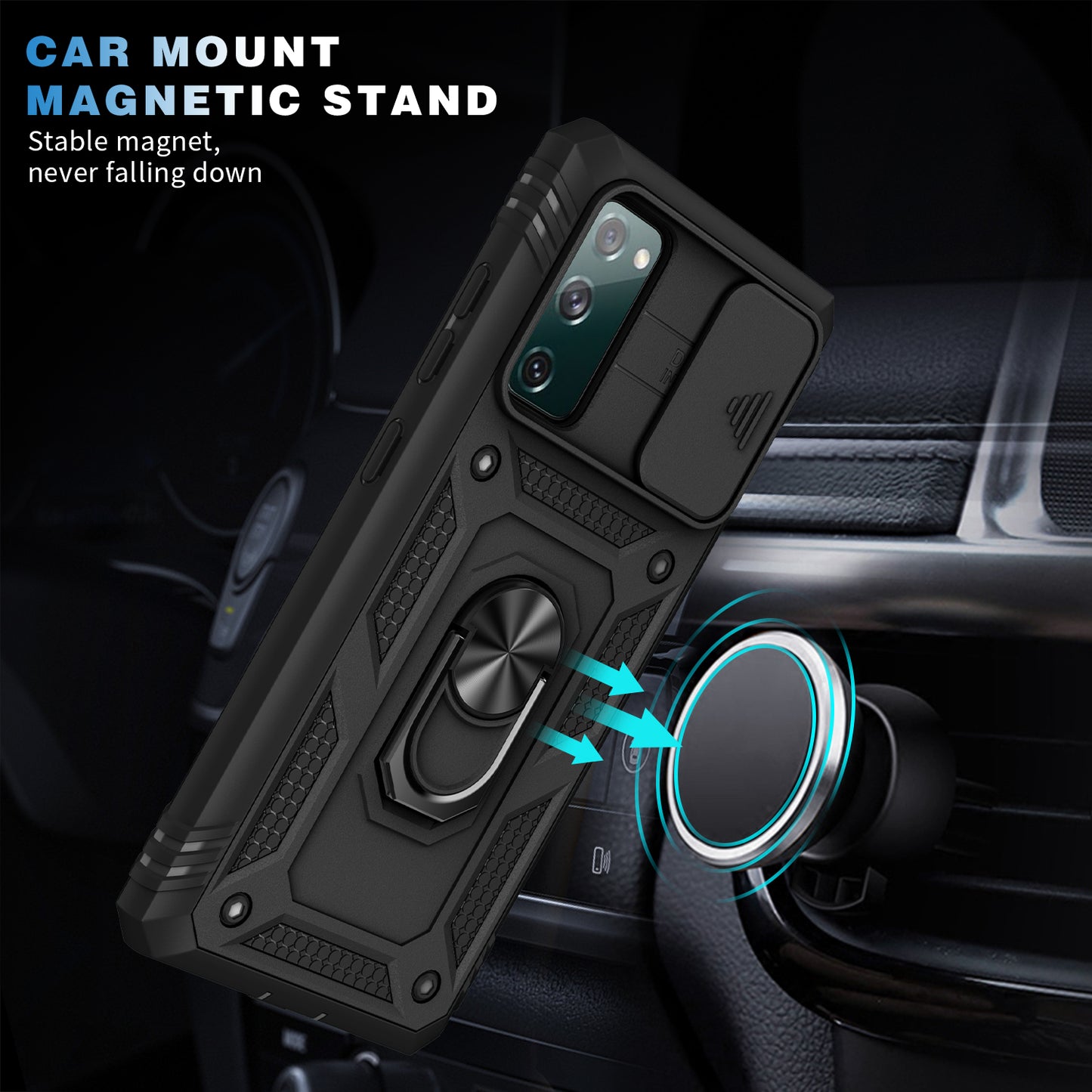 Camera Slider Design 3-in-1 TPU + PC + Metal Phone Cover Case for Samsung Galaxy S20 FE 2022/S20 FE 4G/S20 FE 5G/S20 Lite