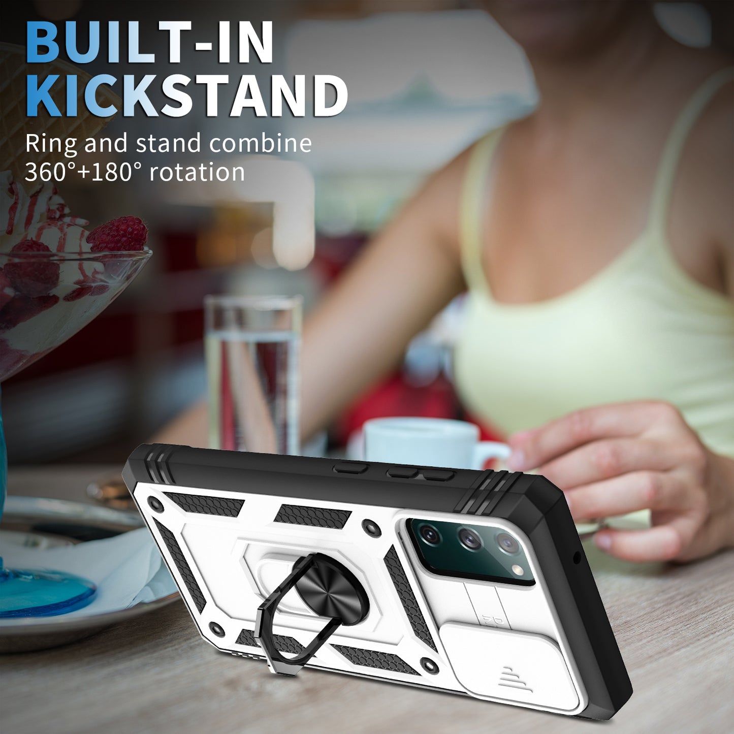 Camera Slider Design 3-in-1 TPU + PC + Metal Phone Cover Case for Samsung Galaxy S20 FE 2022/S20 FE 4G/S20 FE 5G/S20 Lite