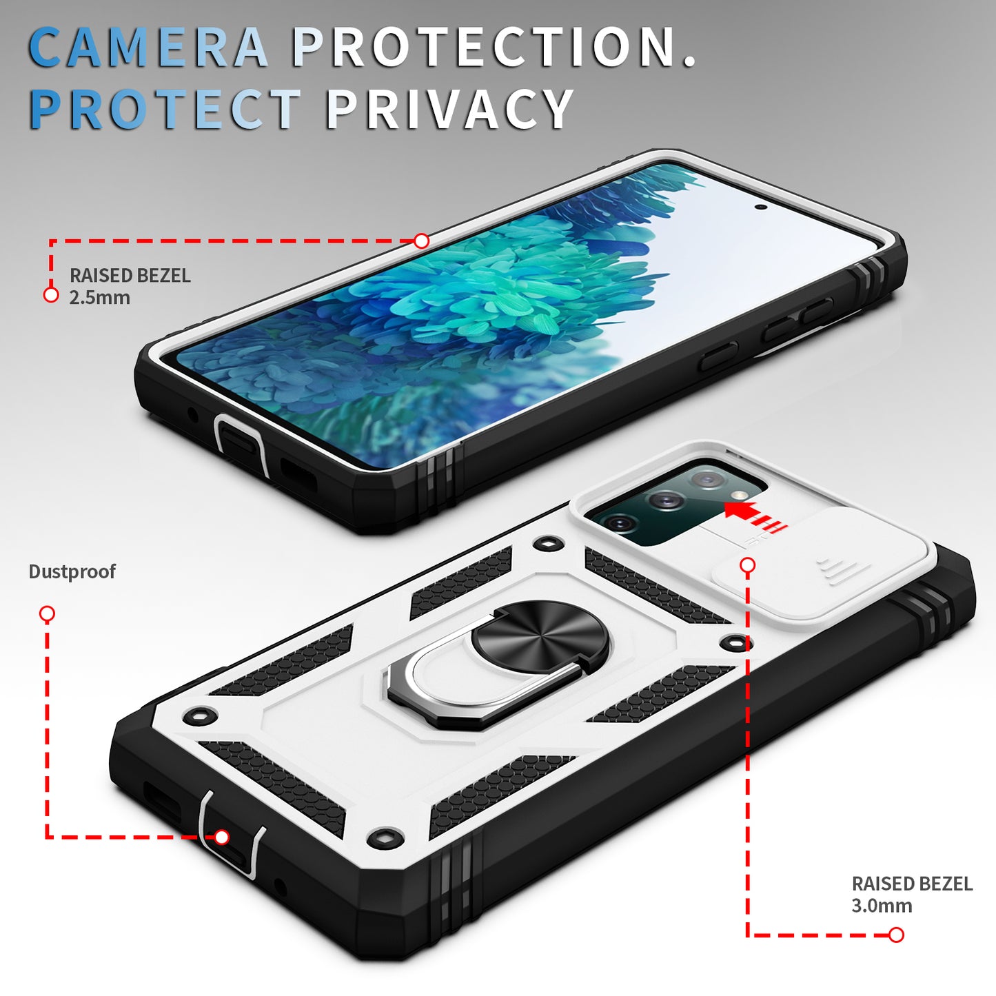 Camera Slider Design 3-in-1 TPU + PC + Metal Phone Cover Case for Samsung Galaxy S20 FE 2022/S20 FE 4G/S20 FE 5G/S20 Lite