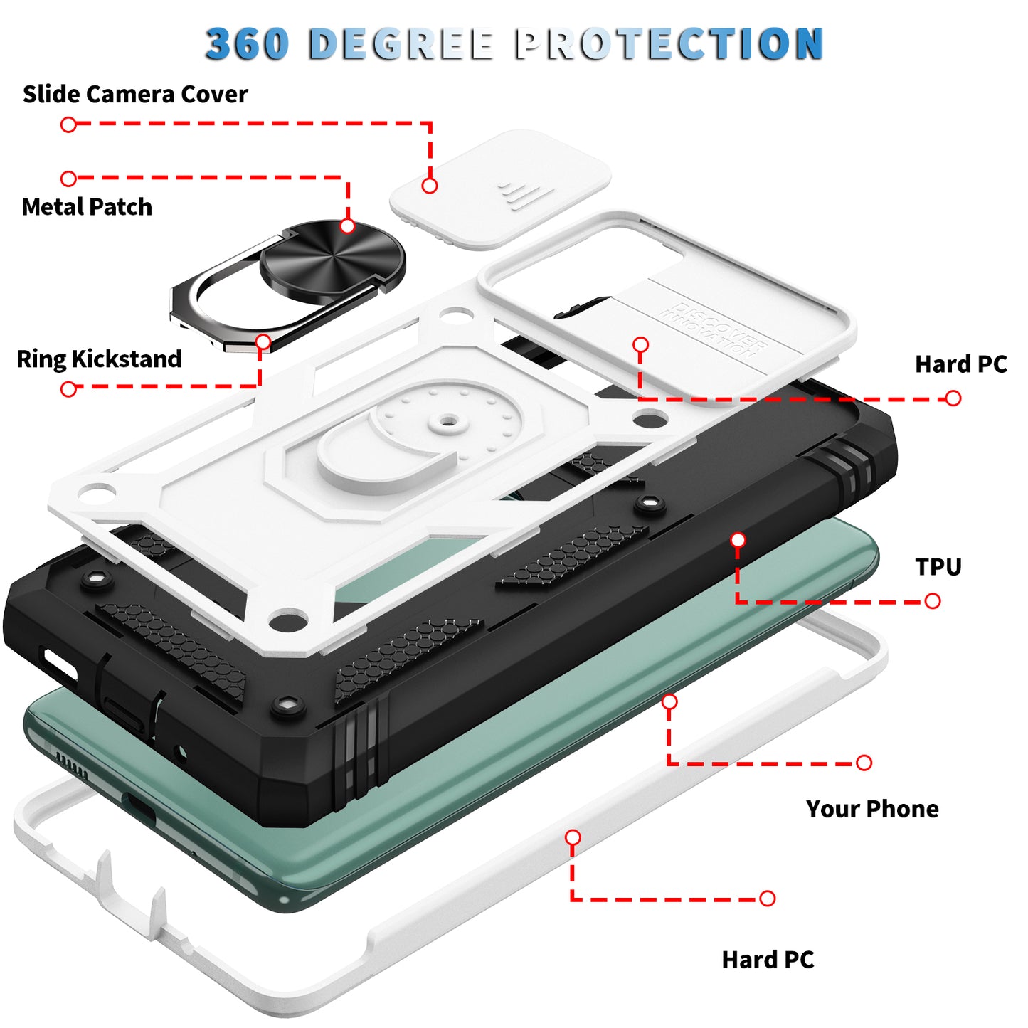 Camera Slider Design 3-in-1 TPU + PC + Metal Phone Cover Case for Samsung Galaxy S20 FE 2022/S20 FE 4G/S20 FE 5G/S20 Lite