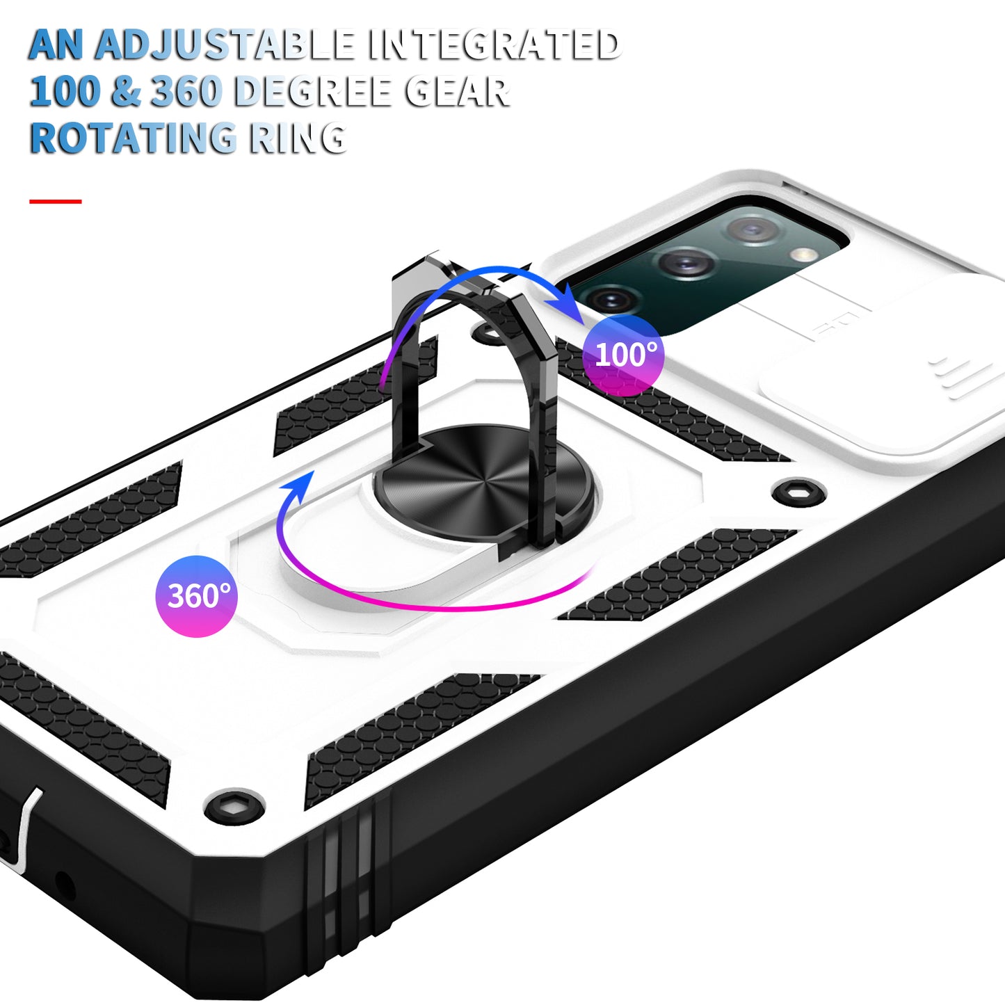 Camera Slider Design 3-in-1 TPU + PC + Metal Phone Cover Case for Samsung Galaxy S20 FE 2022/S20 FE 4G/S20 FE 5G/S20 Lite