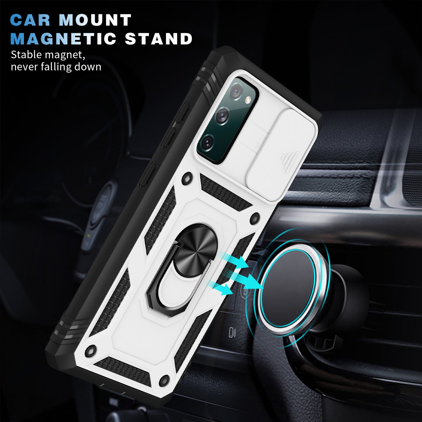 Camera Slider Design 3-in-1 TPU + PC + Metal Phone Cover Case for Samsung Galaxy S20 FE 2022/S20 FE 4G/S20 FE 5G/S20 Lite