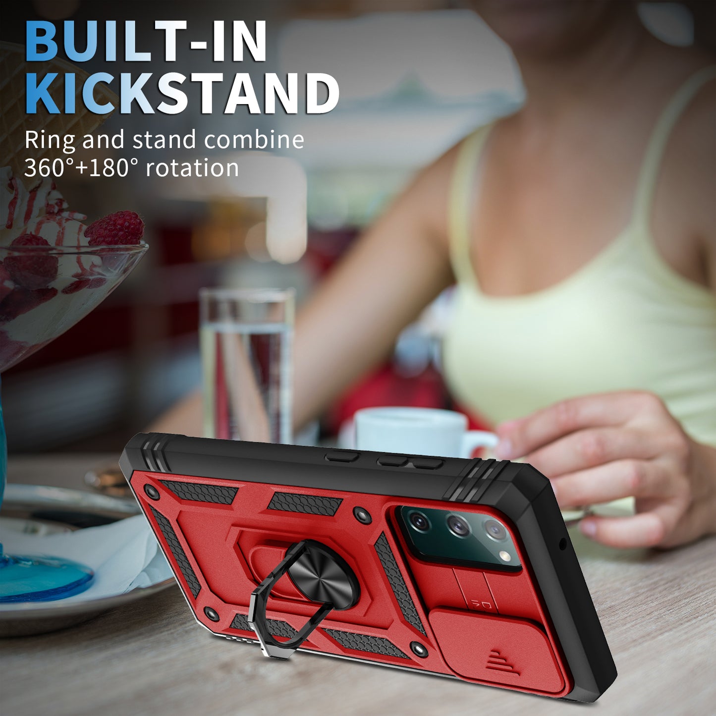 Camera Slider Design 3-in-1 TPU + PC + Metal Phone Cover Case for Samsung Galaxy S20 FE 2022/S20 FE 4G/S20 FE 5G/S20 Lite