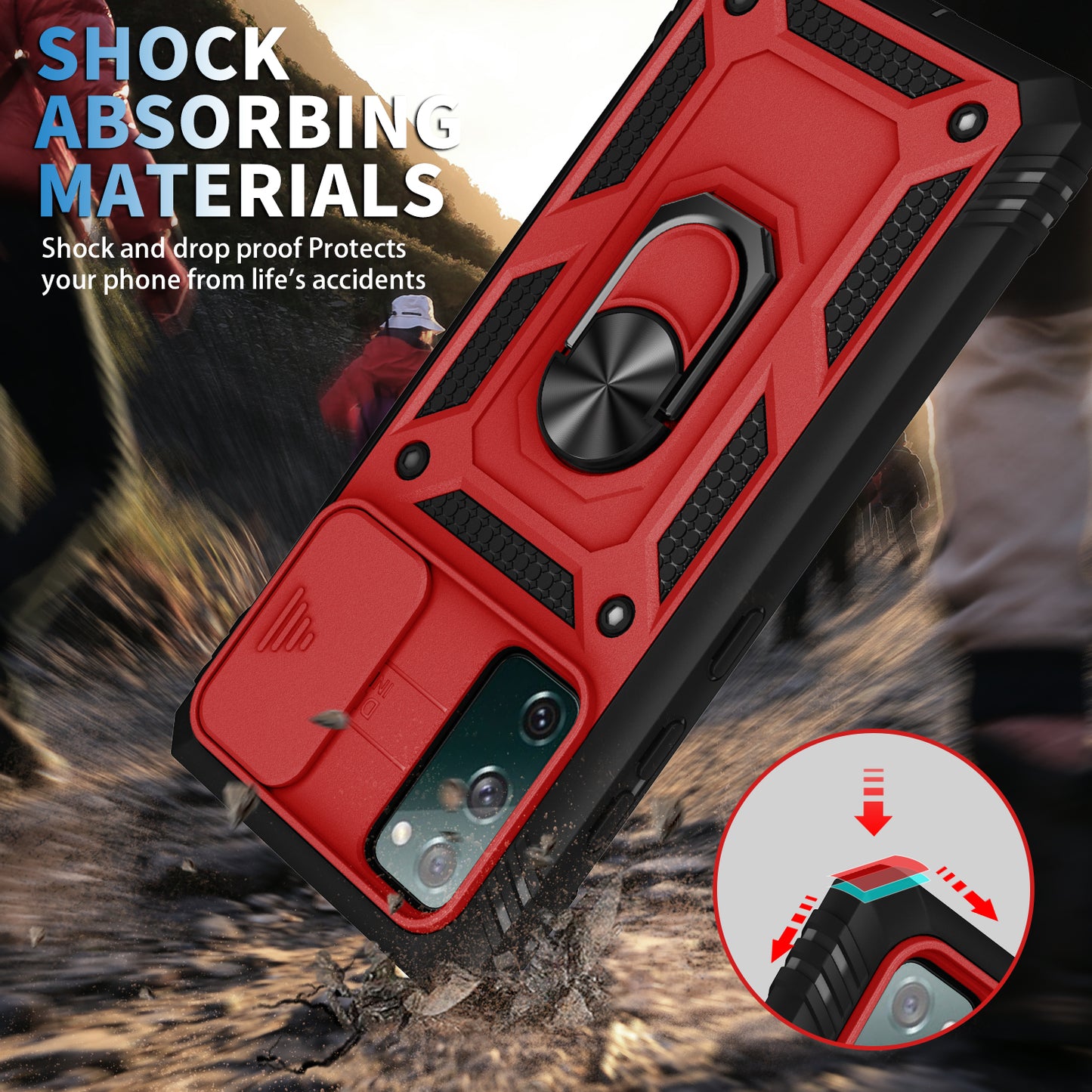 Camera Slider Design 3-in-1 TPU + PC + Metal Phone Cover Case for Samsung Galaxy S20 FE 2022/S20 FE 4G/S20 FE 5G/S20 Lite