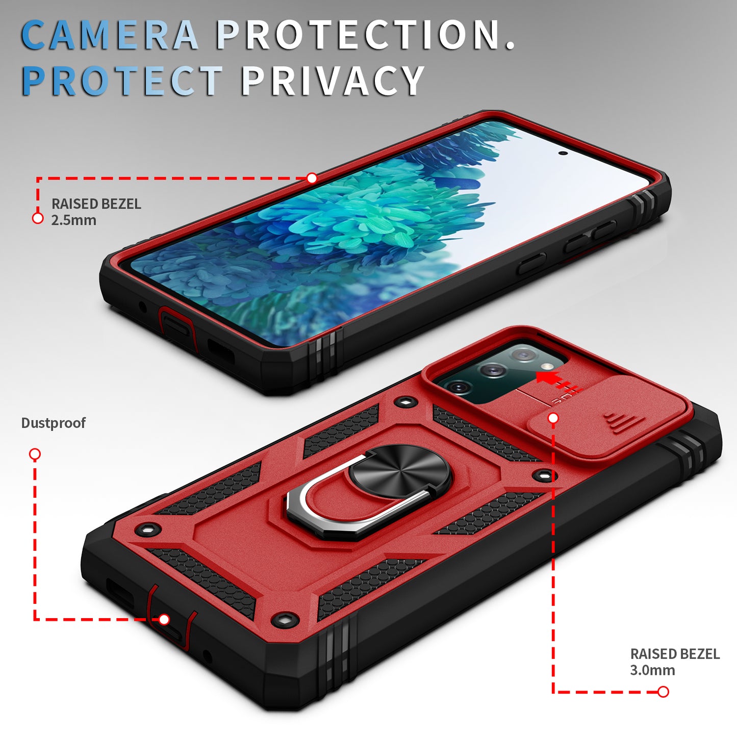Camera Slider Design 3-in-1 TPU + PC + Metal Phone Cover Case for Samsung Galaxy S20 FE 2022/S20 FE 4G/S20 FE 5G/S20 Lite