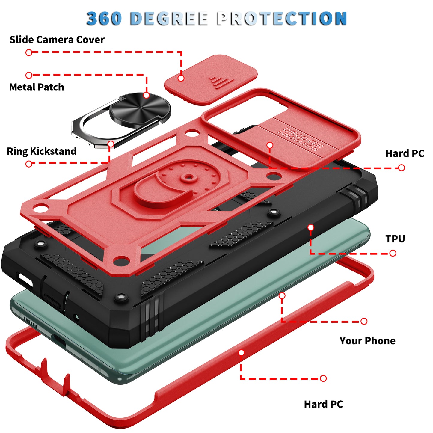 Camera Slider Design 3-in-1 TPU + PC + Metal Phone Cover Case for Samsung Galaxy S20 FE 2022/S20 FE 4G/S20 FE 5G/S20 Lite