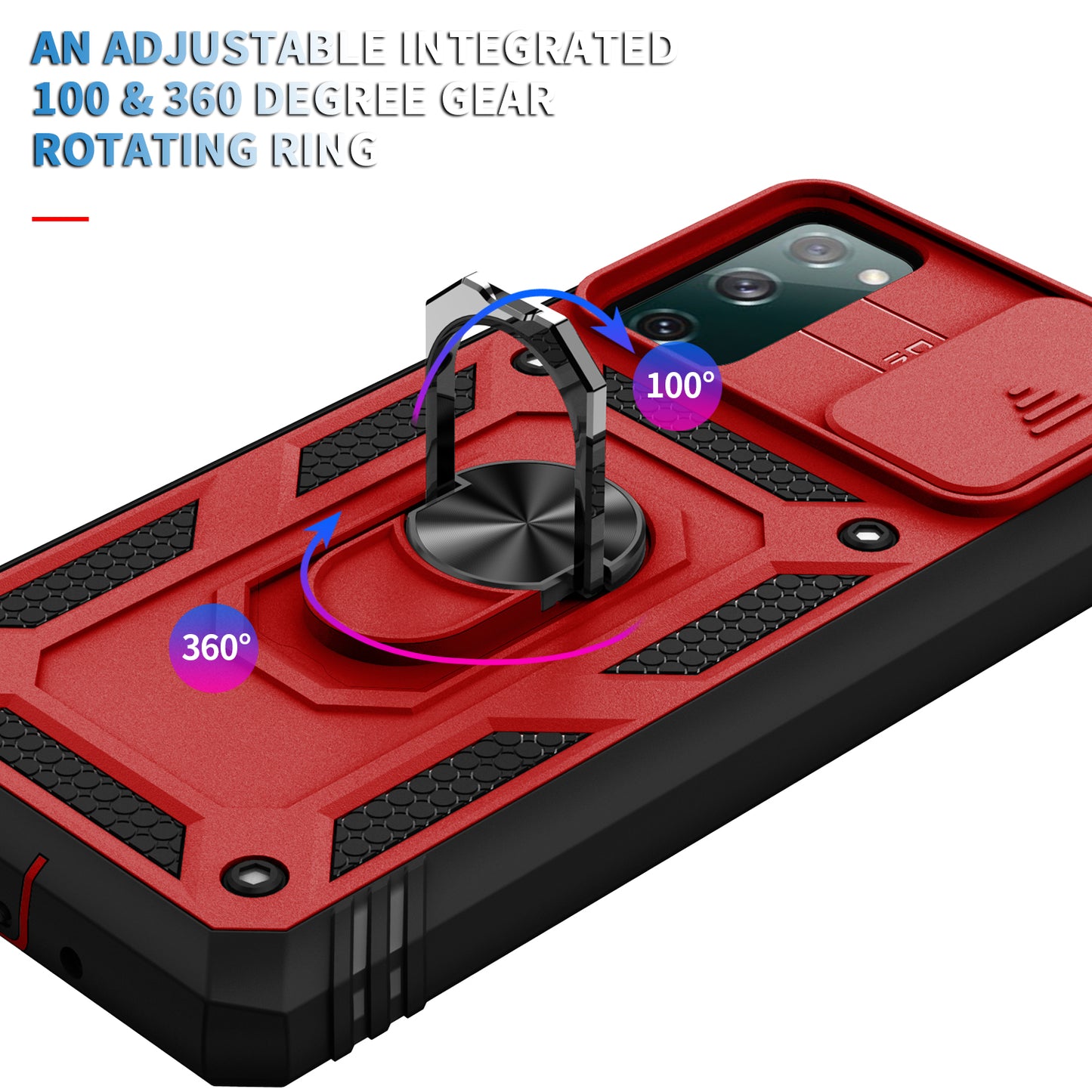 Camera Slider Design 3-in-1 TPU + PC + Metal Phone Cover Case for Samsung Galaxy S20 FE 2022/S20 FE 4G/S20 FE 5G/S20 Lite