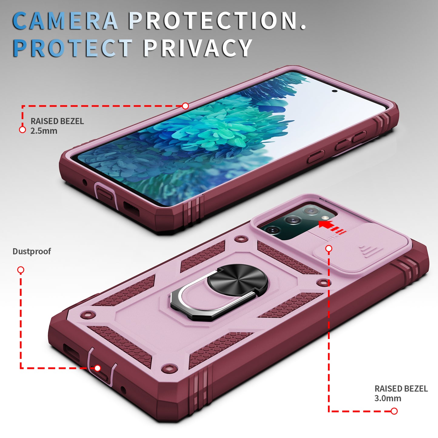 Camera Slider Design 3-in-1 TPU + PC + Metal Phone Cover Case for Samsung Galaxy S20 FE 2022/S20 FE 4G/S20 FE 5G/S20 Lite