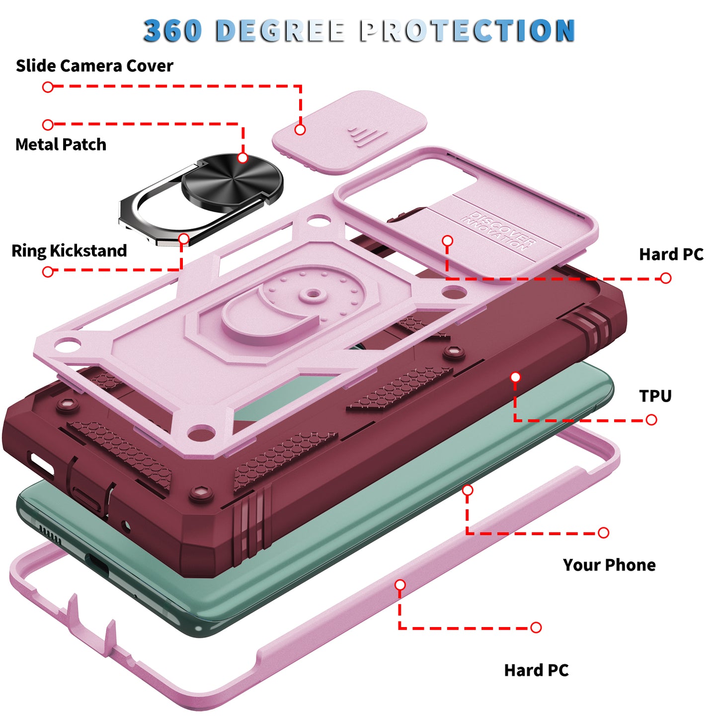 Camera Slider Design 3-in-1 TPU + PC + Metal Phone Cover Case for Samsung Galaxy S20 FE 2022/S20 FE 4G/S20 FE 5G/S20 Lite