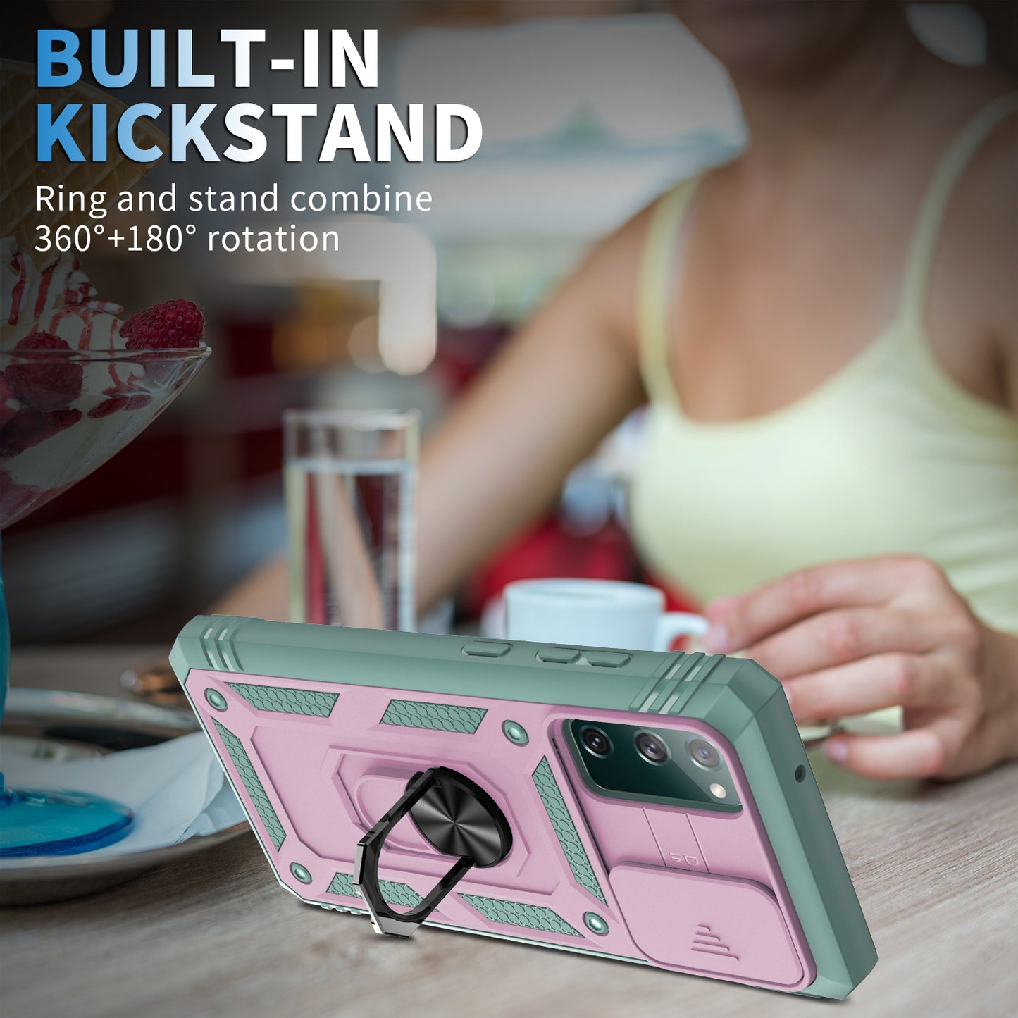 Camera Slider Design 3-in-1 TPU + PC + Metal Phone Cover Case for Samsung Galaxy S20 FE 2022/S20 FE 4G/S20 FE 5G/S20 Lite