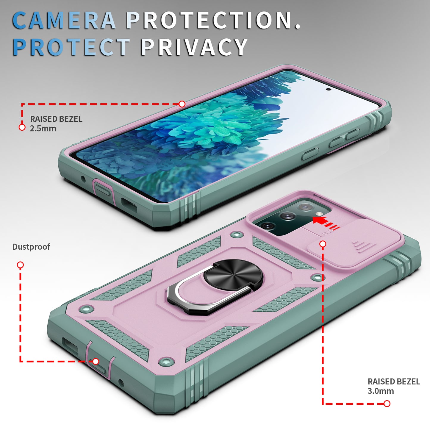 Camera Slider Design 3-in-1 TPU + PC + Metal Phone Cover Case for Samsung Galaxy S20 FE 2022/S20 FE 4G/S20 FE 5G/S20 Lite
