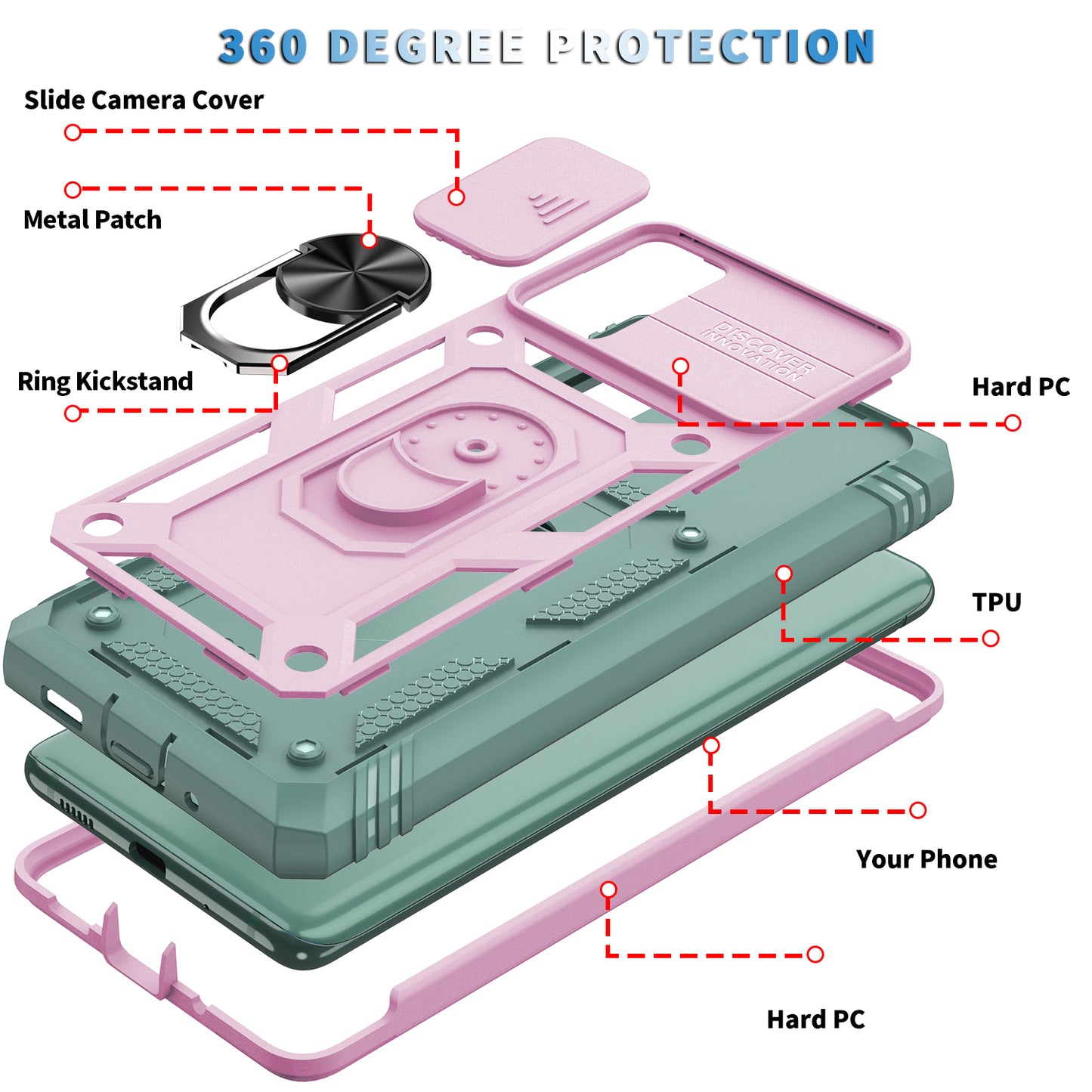 Camera Slider Design 3-in-1 TPU + PC + Metal Phone Cover Case for Samsung Galaxy S20 FE 2022/S20 FE 4G/S20 FE 5G/S20 Lite