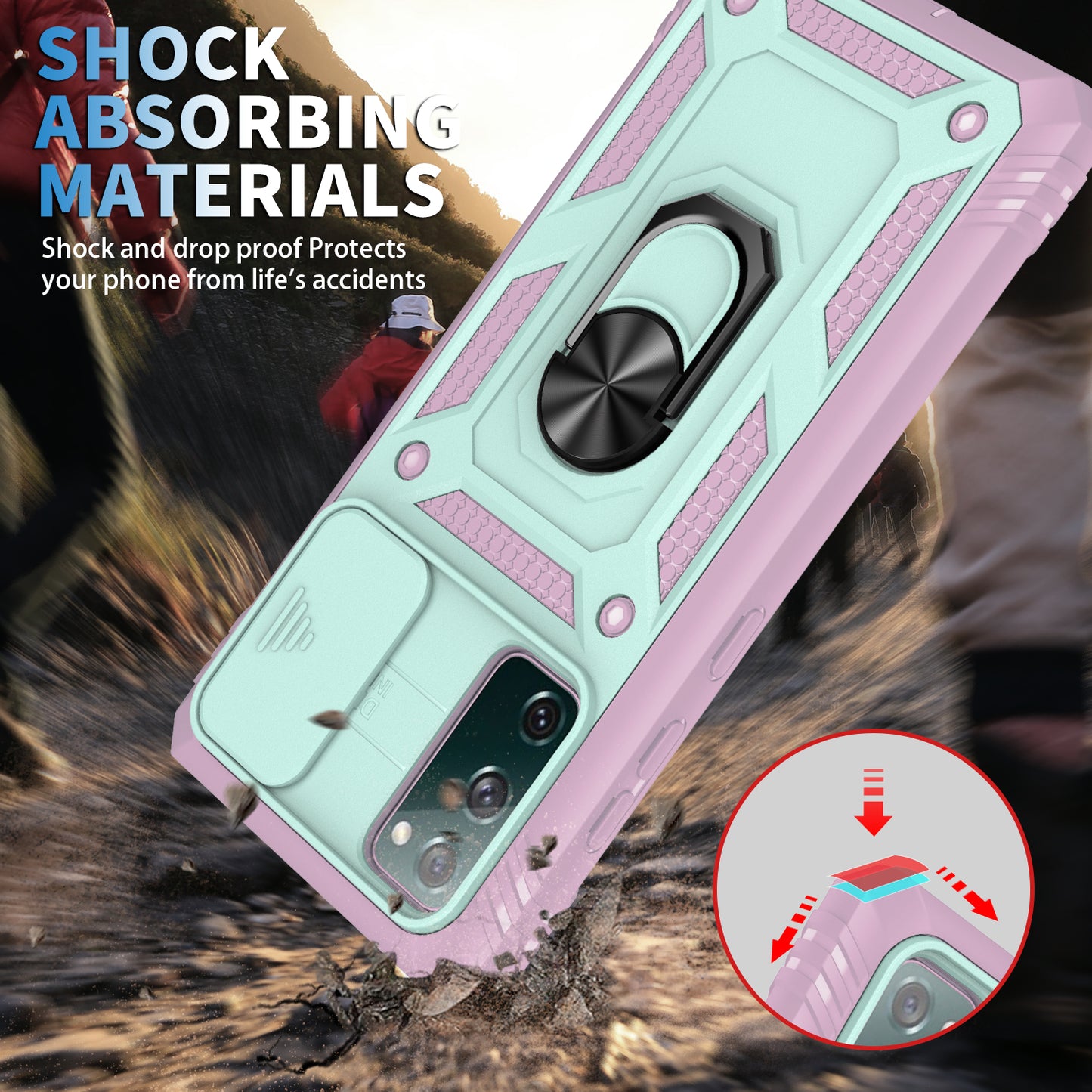 Camera Slider Design 3-in-1 TPU + PC + Metal Phone Cover Case for Samsung Galaxy S20 FE 2022/S20 FE 4G/S20 FE 5G/S20 Lite