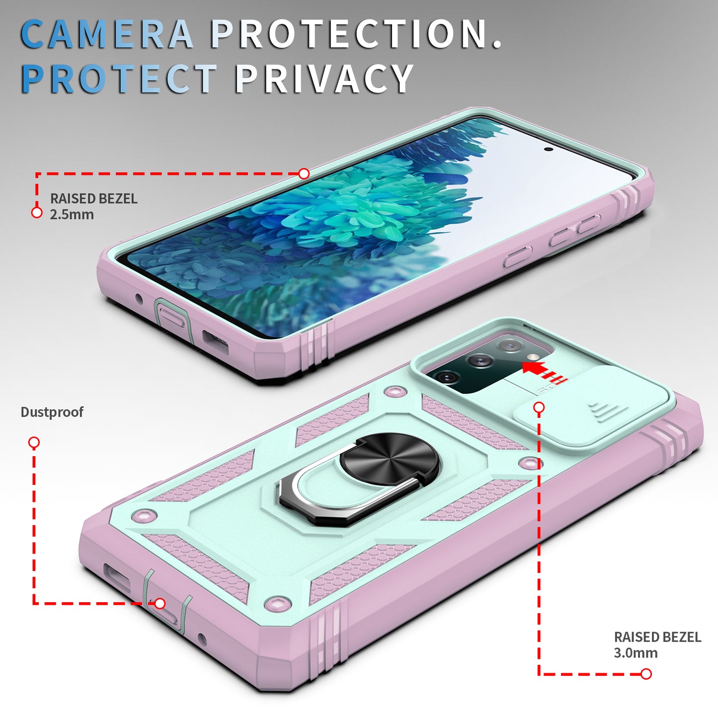 Camera Slider Design 3-in-1 TPU + PC + Metal Phone Cover Case for Samsung Galaxy S20 FE 2022/S20 FE 4G/S20 FE 5G/S20 Lite