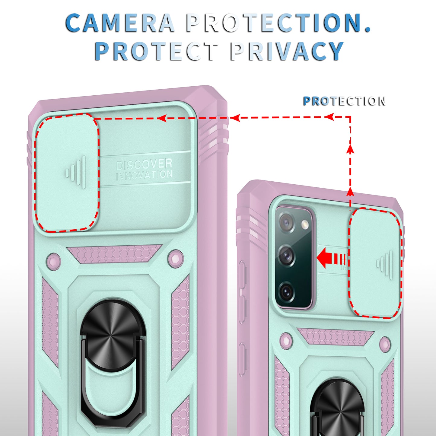 Camera Slider Design 3-in-1 TPU + PC + Metal Phone Cover Case for Samsung Galaxy S20 FE 2022/S20 FE 4G/S20 FE 5G/S20 Lite