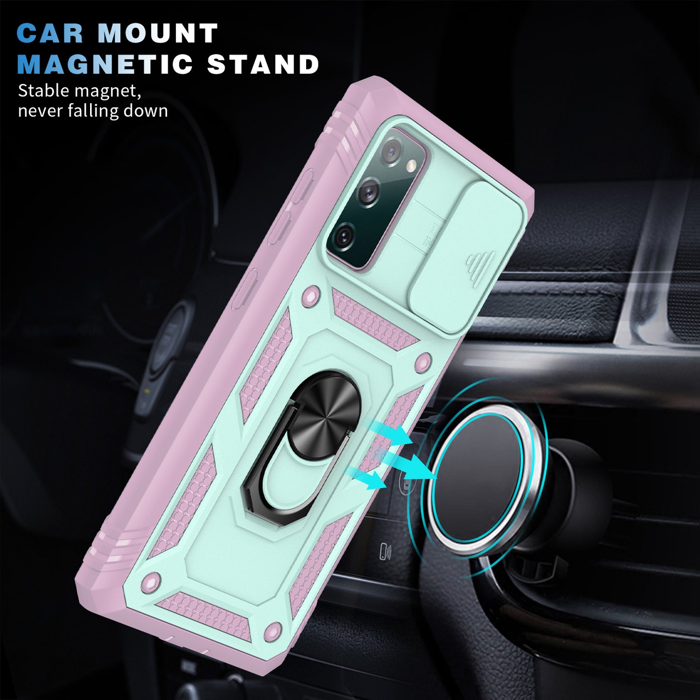 Camera Slider Design 3-in-1 TPU + PC + Metal Phone Cover Case for Samsung Galaxy S20 FE 2022/S20 FE 4G/S20 FE 5G/S20 Lite
