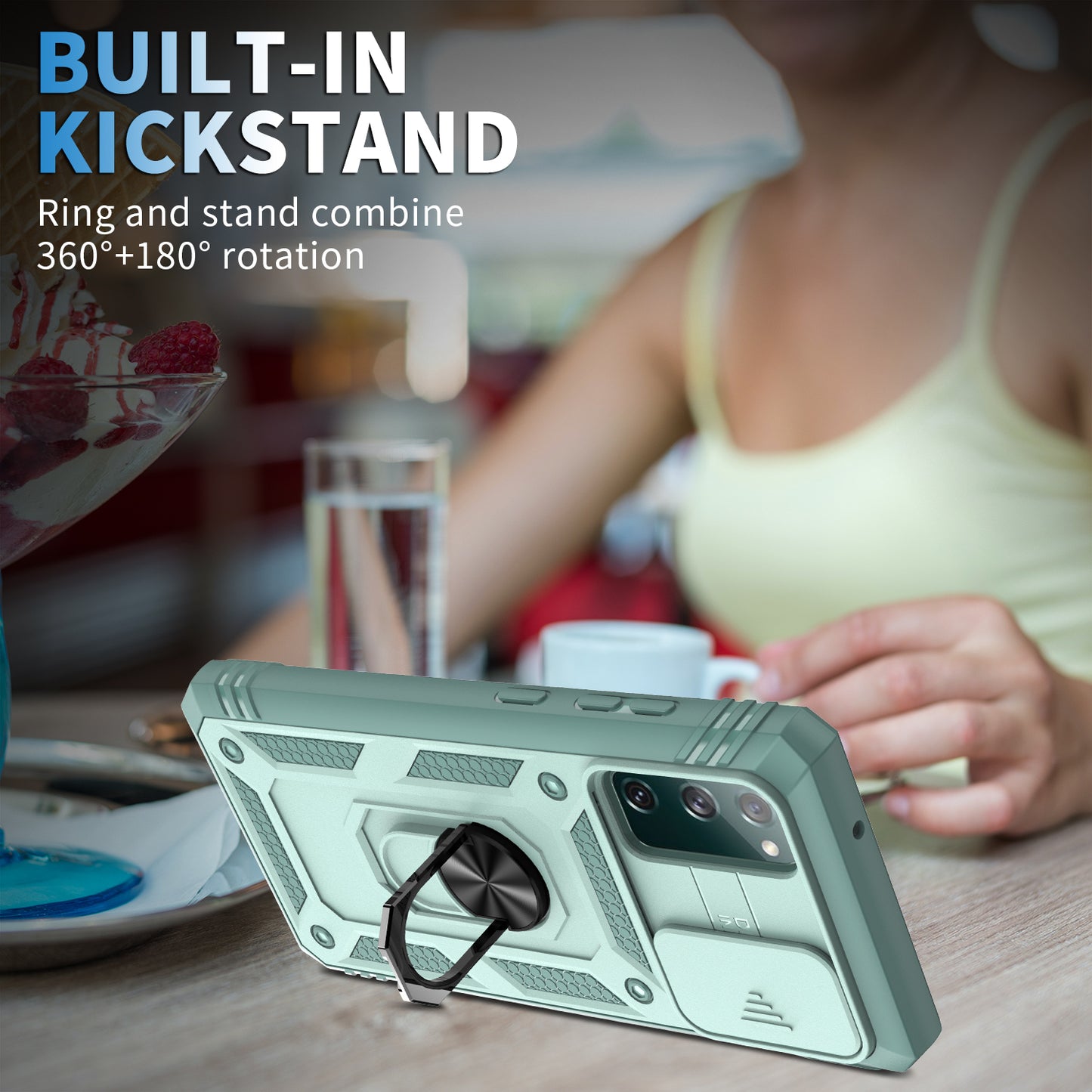 Camera Slider Design 3-in-1 TPU + PC + Metal Phone Cover Case for Samsung Galaxy S20 FE 2022/S20 FE 4G/S20 FE 5G/S20 Lite