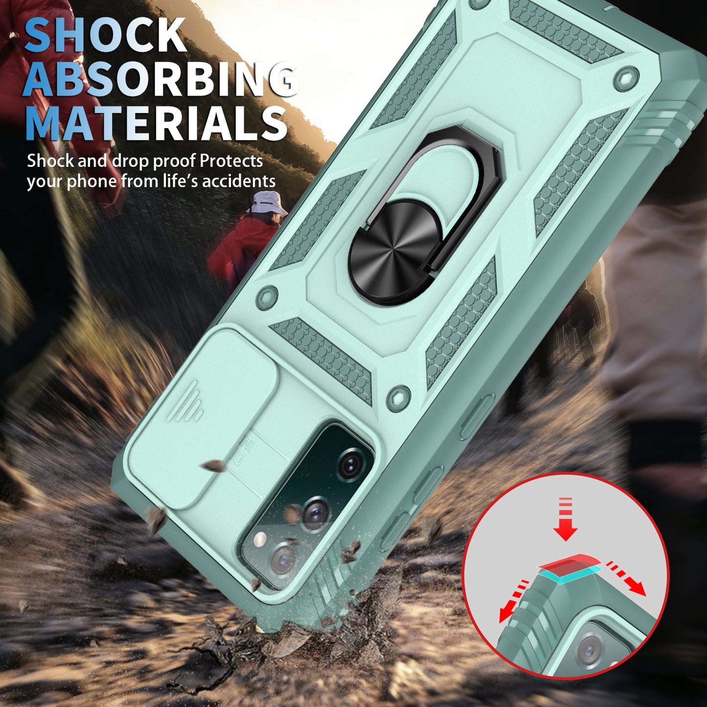 Camera Slider Design 3-in-1 TPU + PC + Metal Phone Cover Case for Samsung Galaxy S20 FE 2022/S20 FE 4G/S20 FE 5G/S20 Lite