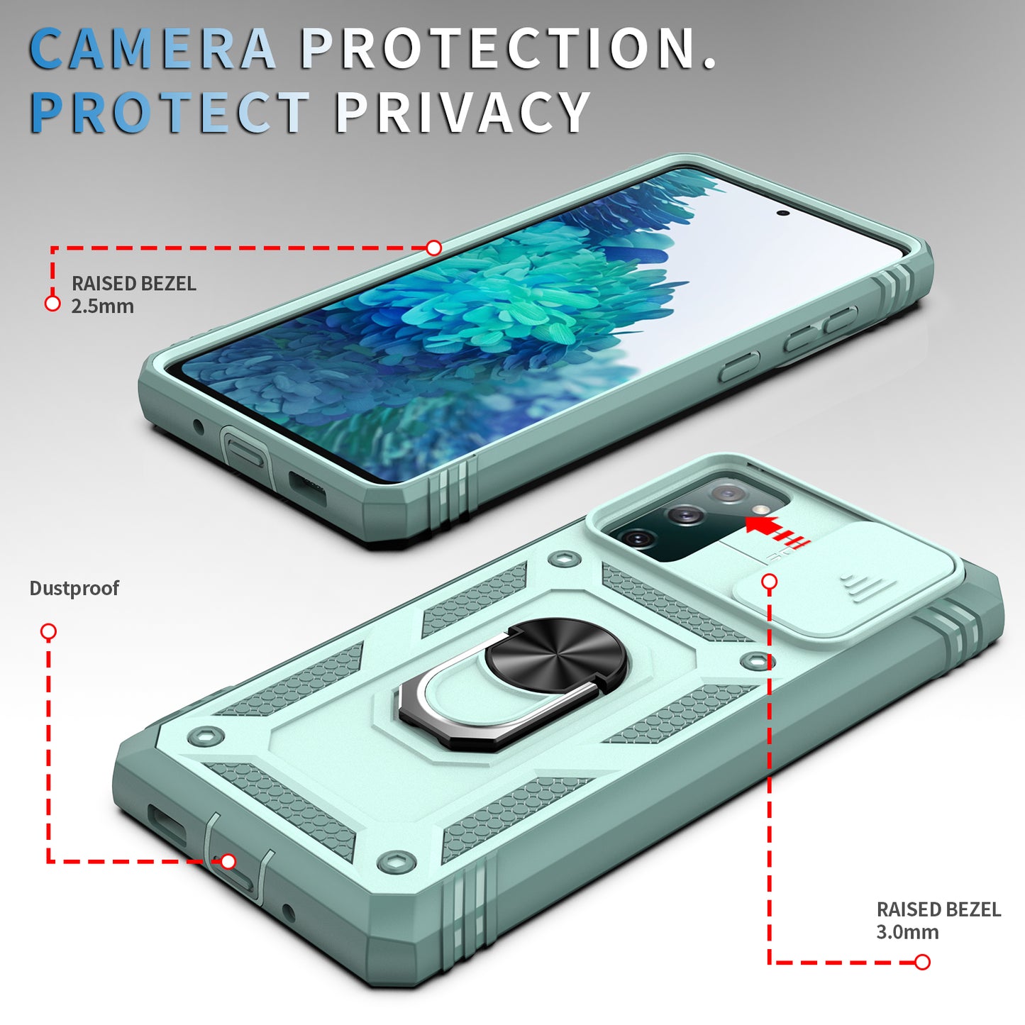 Camera Slider Design 3-in-1 TPU + PC + Metal Phone Cover Case for Samsung Galaxy S20 FE 2022/S20 FE 4G/S20 FE 5G/S20 Lite