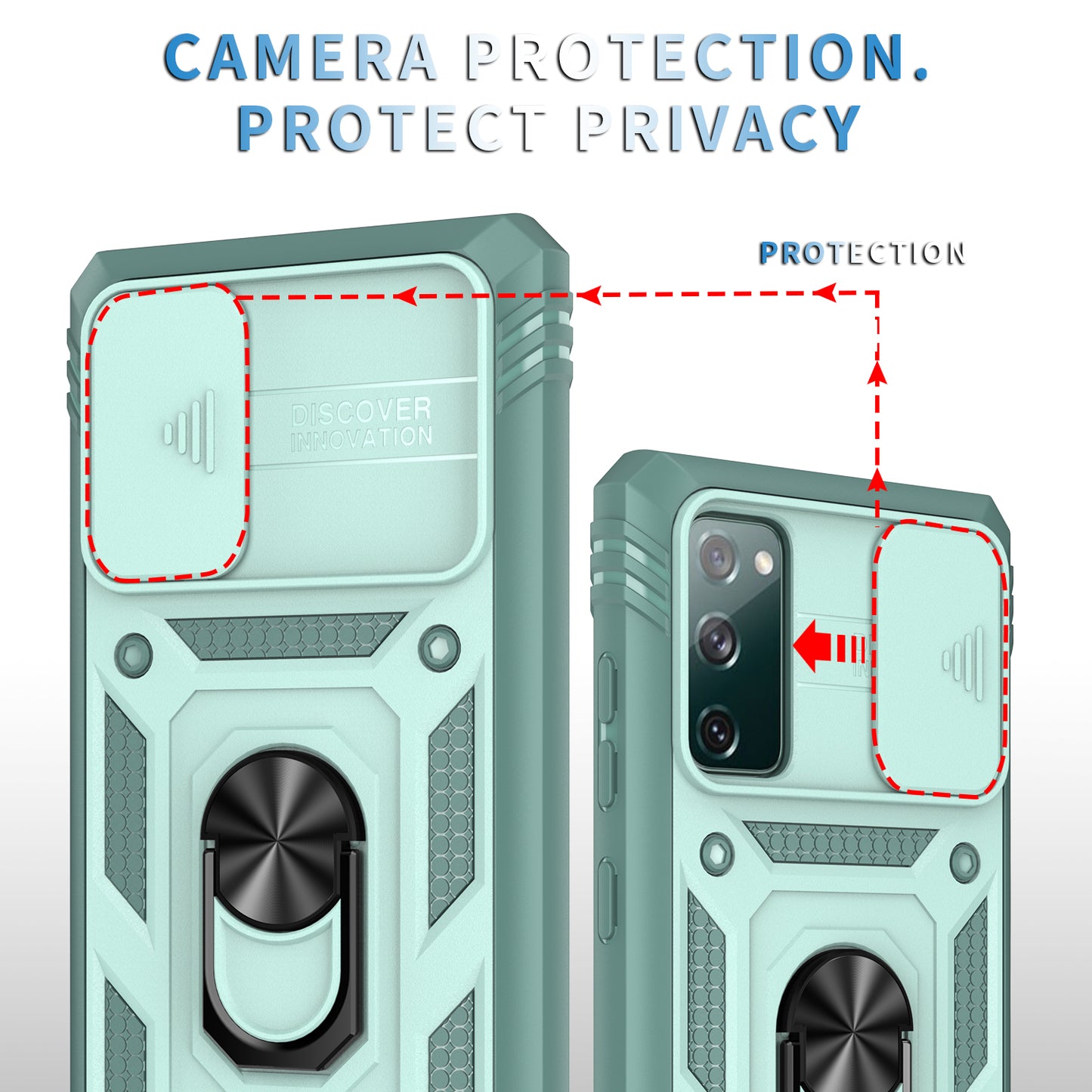 Camera Slider Design 3-in-1 TPU + PC + Metal Phone Cover Case for Samsung Galaxy S20 FE 2022/S20 FE 4G/S20 FE 5G/S20 Lite