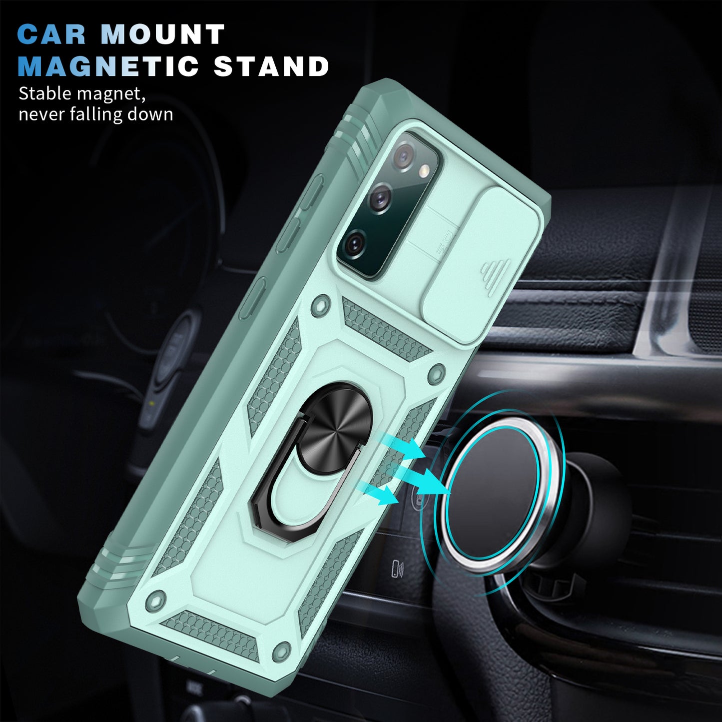 Camera Slider Design 3-in-1 TPU + PC + Metal Phone Cover Case for Samsung Galaxy S20 FE 2022/S20 FE 4G/S20 FE 5G/S20 Lite
