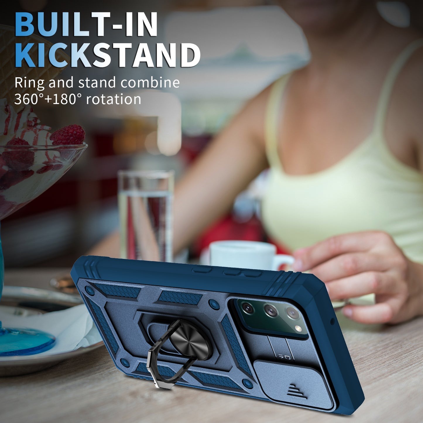 Camera Slider Design 3-in-1 TPU + PC + Metal Phone Cover Case for Samsung Galaxy S20 FE 2022/S20 FE 4G/S20 FE 5G/S20 Lite