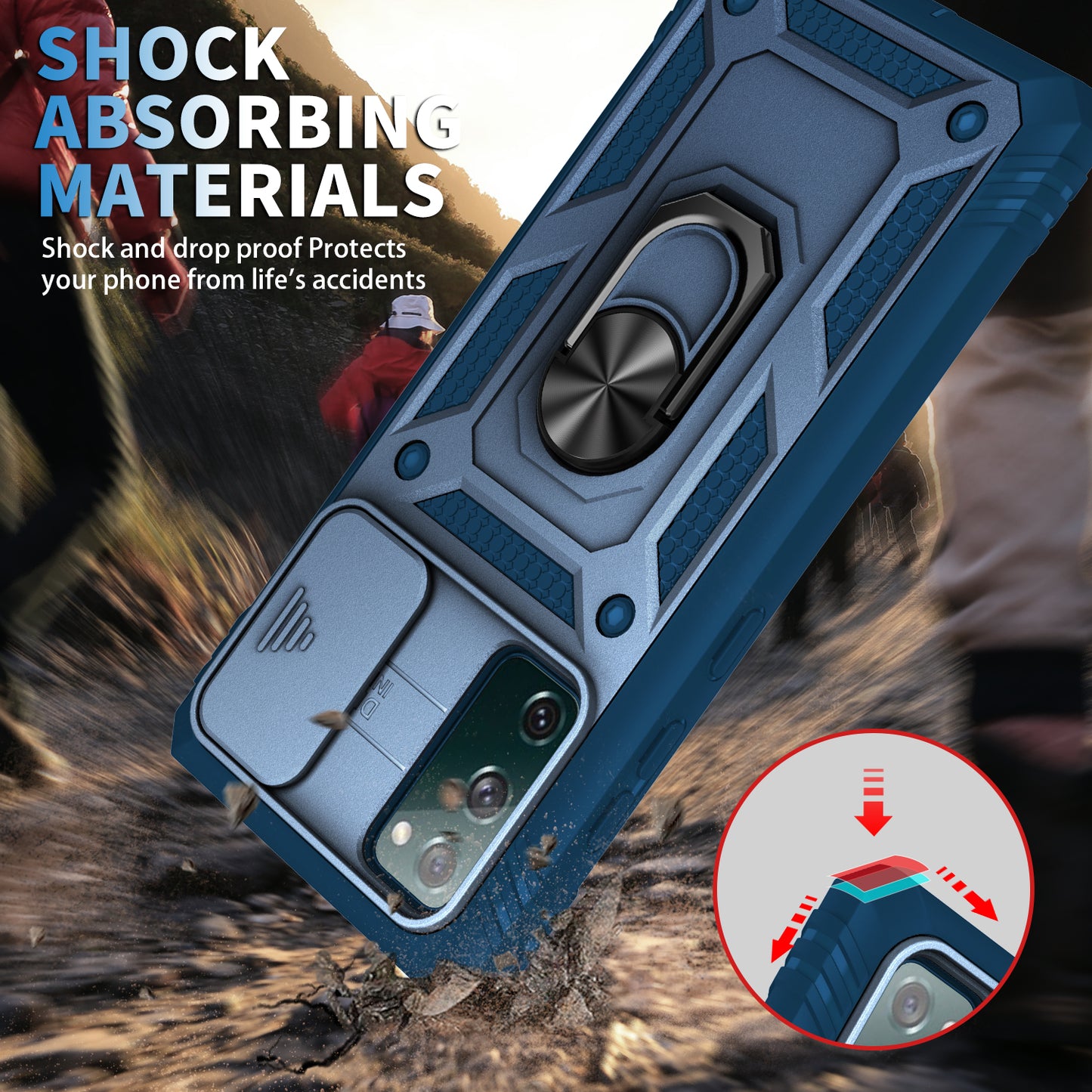 Camera Slider Design 3-in-1 TPU + PC + Metal Phone Cover Case for Samsung Galaxy S20 FE 2022/S20 FE 4G/S20 FE 5G/S20 Lite