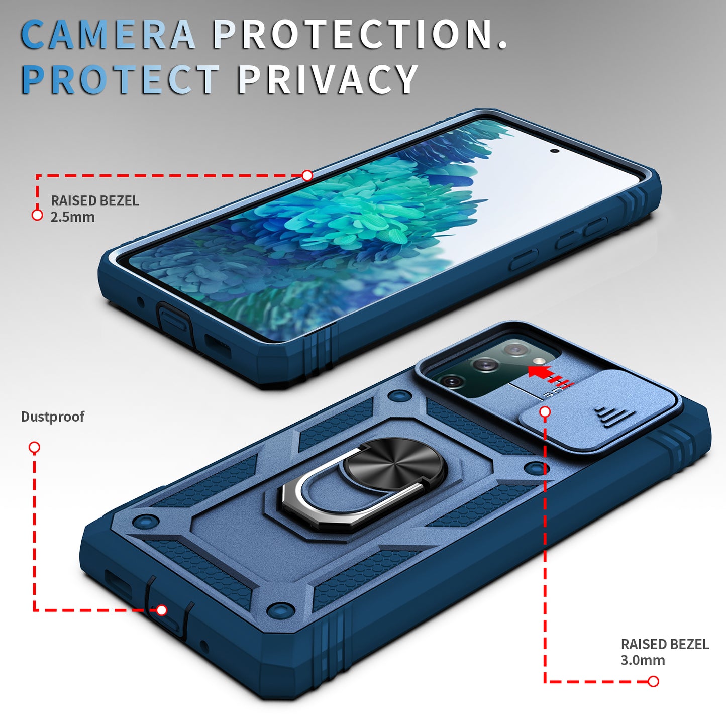 Camera Slider Design 3-in-1 TPU + PC + Metal Phone Cover Case for Samsung Galaxy S20 FE 2022/S20 FE 4G/S20 FE 5G/S20 Lite