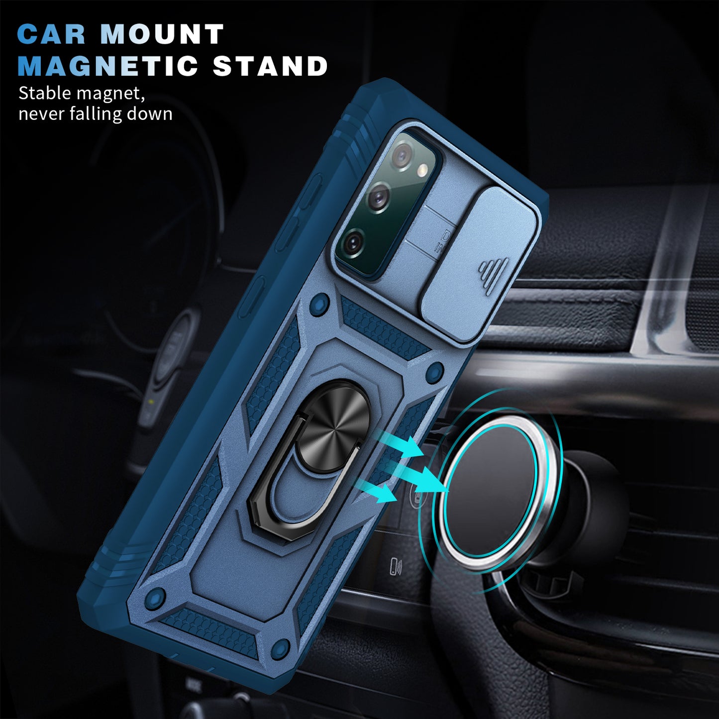 Camera Slider Design 3-in-1 TPU + PC + Metal Phone Cover Case for Samsung Galaxy S20 FE 2022/S20 FE 4G/S20 FE 5G/S20 Lite