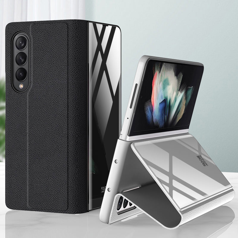 GKK For Samsung Galaxy Z Fold3 5G Pattern Printing PU Leather Coated PC+Tempered Glass Flip Stand Phone Case