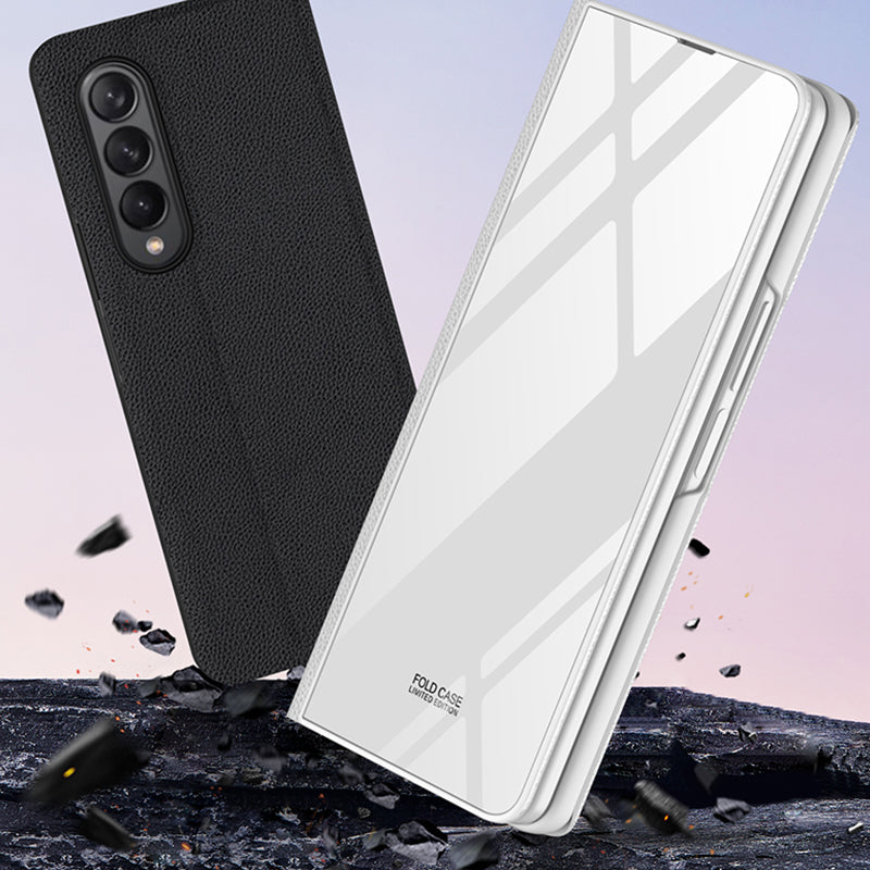 GKK For Samsung Galaxy Z Fold3 5G Pattern Printing PU Leather Coated PC+Tempered Glass Flip Stand Phone Case