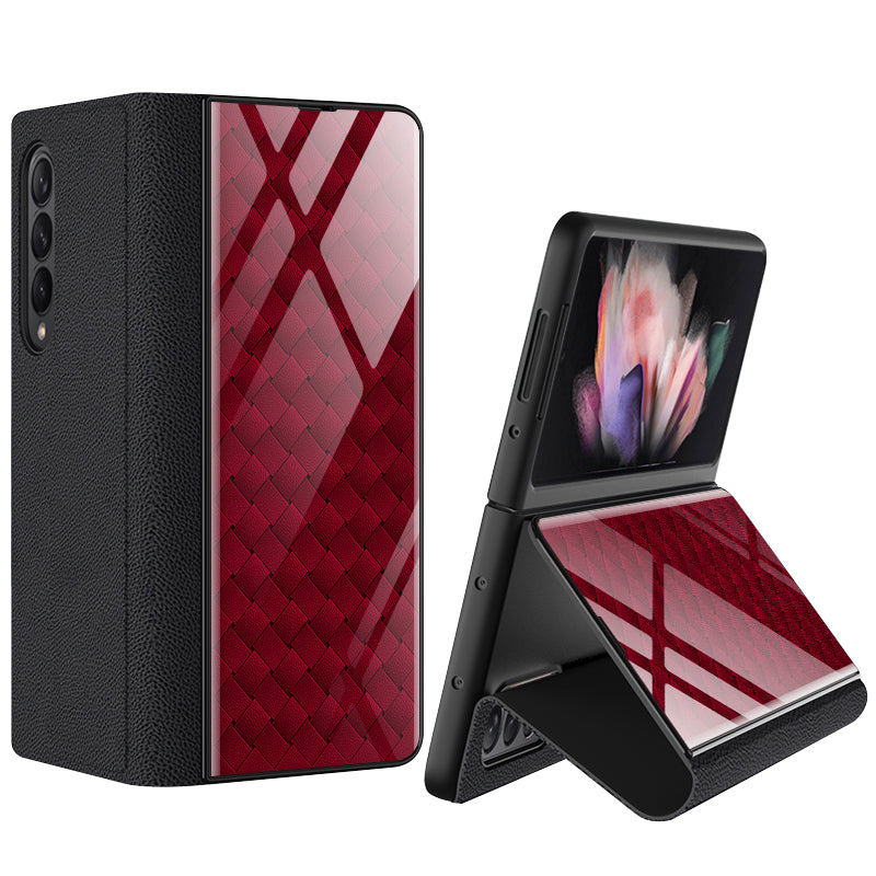 GKK For Samsung Galaxy Z Fold3 5G Pattern Printing PU Leather Coated PC+Tempered Glass Flip Stand Phone Case