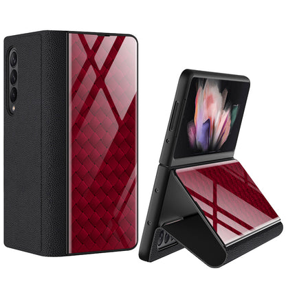 GKK For Samsung Galaxy Z Fold3 5G Pattern Printing PU Leather Coated PC+Tempered Glass Flip Stand Phone Case