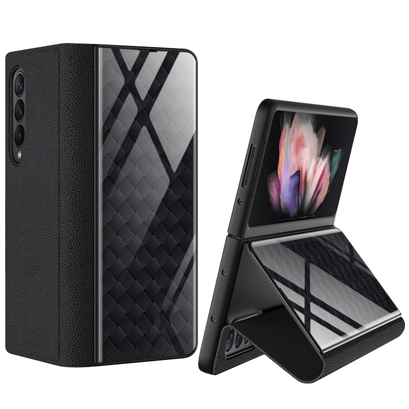 GKK For Samsung Galaxy Z Fold3 5G Pattern Printing PU Leather Coated PC+Tempered Glass Flip Stand Phone Case