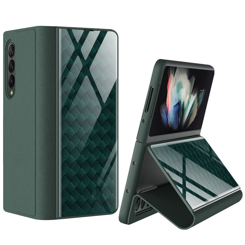 GKK For Samsung Galaxy Z Fold3 5G Pattern Printing PU Leather Coated PC+Tempered Glass Flip Stand Phone Case