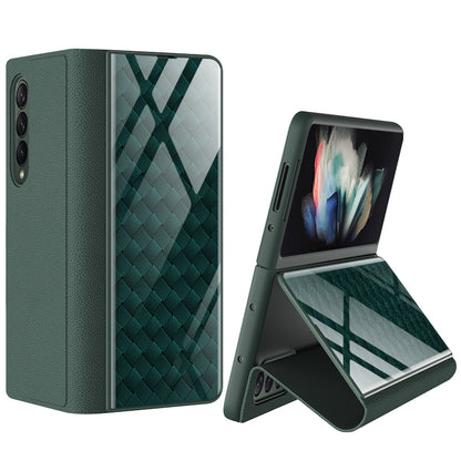 GKK For Samsung Galaxy Z Fold3 5G Pattern Printing PU Leather Coated PC+Tempered Glass Flip Stand Phone Case