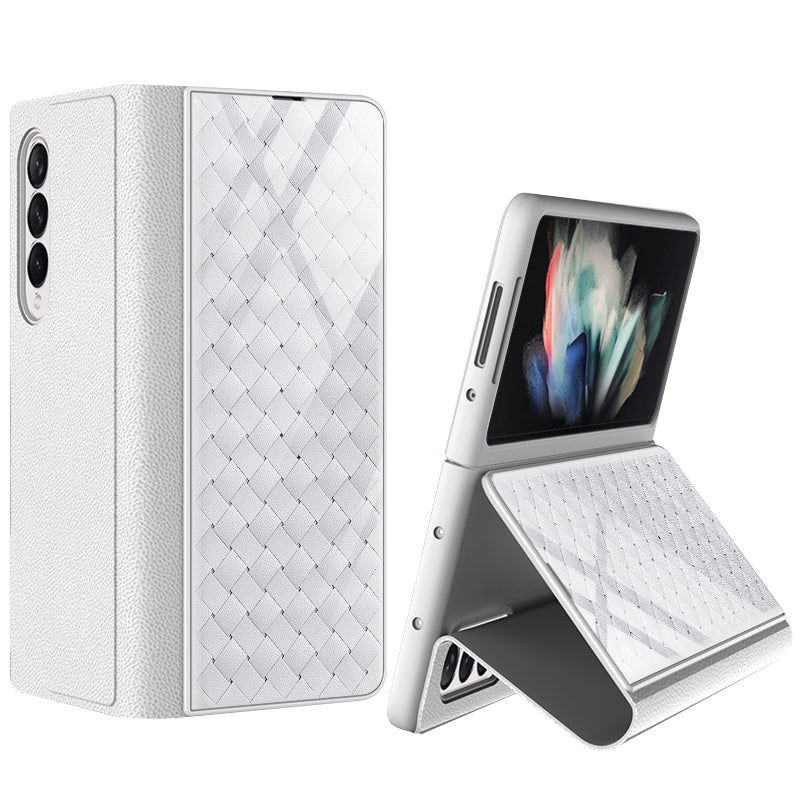 GKK For Samsung Galaxy Z Fold3 5G Pattern Printing PU Leather Coated PC+Tempered Glass Flip Stand Phone Case