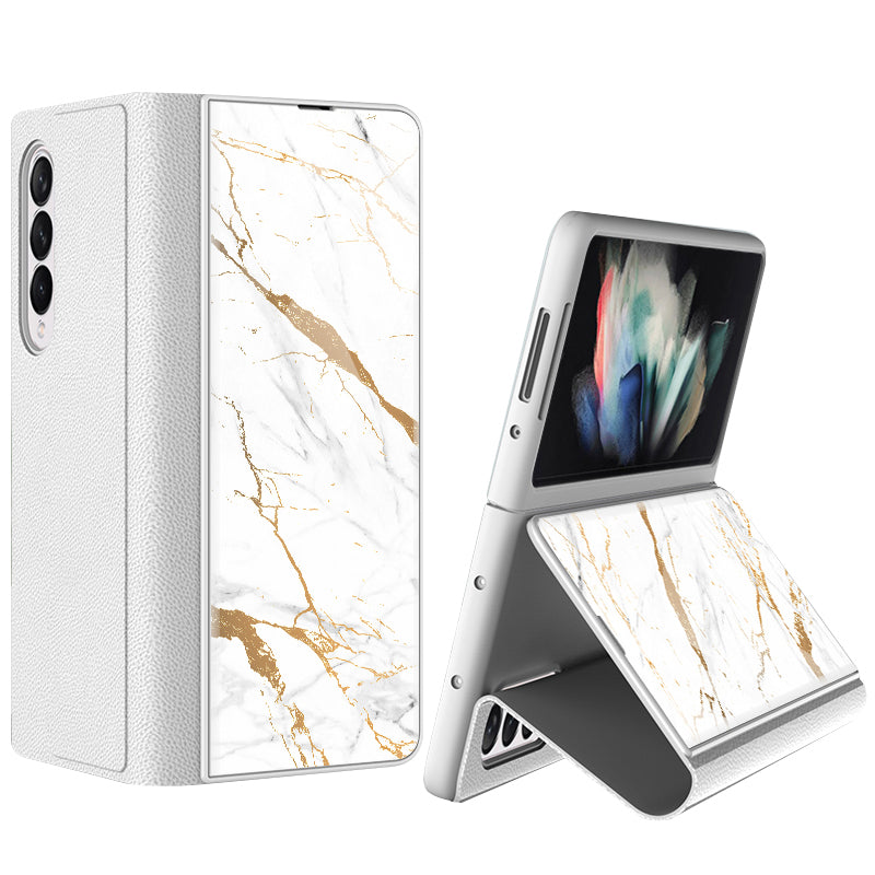 GKK For Samsung Galaxy Z Fold3 5G Pattern Printing PU Leather Coated PC+Tempered Glass Flip Stand Phone Case